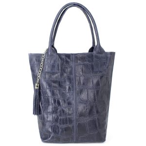Синяя сумка-шоппер из рельефной кожи
